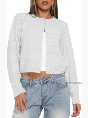 Lightweight Cropped Cardigan Long Sleeve Button Up Knit Sweater